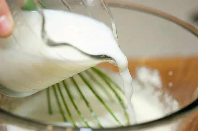 Pour the buttermilk.