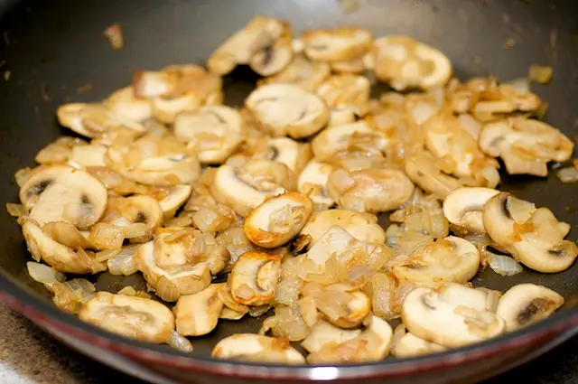 and cook for 6 to 8 minutes, until the mushrooms start becoming brown, and part of the moisture has been evaporated. 