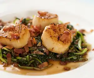 Bacon Scallop with Sauteed Tatsoi