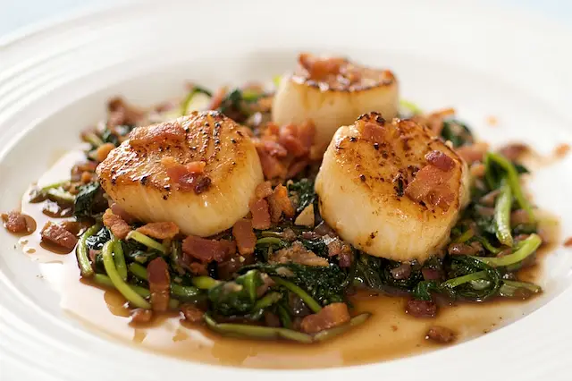 Bacon Scallop with Sauteed Tatsoi
