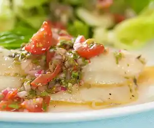 Poached White Fish with Cherry Tomatoes