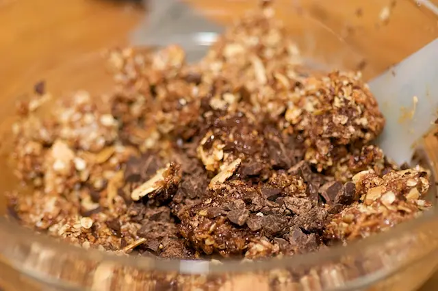 Mix in the chocolate chunks,