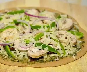 Oven-Dried Heirloom Tomato, Basil Pesto & Mozzarella Pizza