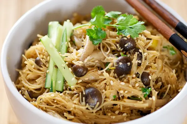 Asian Brown Rice & Mushroom Noodles with Cucumber