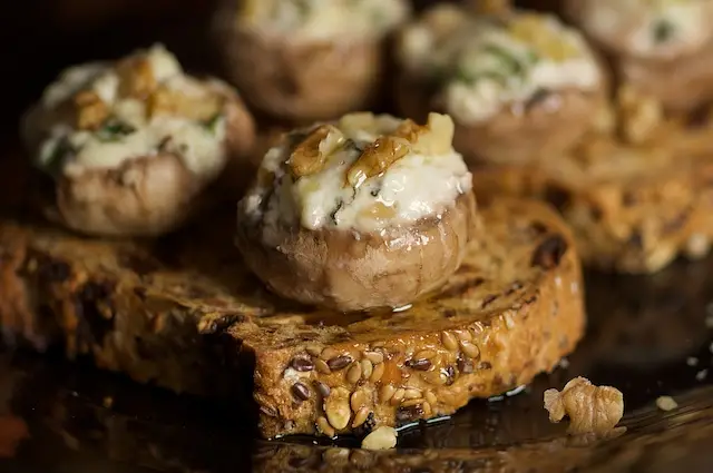 Cheese & Walnut Stuffed Mushrooms on Toast