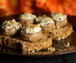 Cheese & Walnut Stuffed Mushrooms on Toast