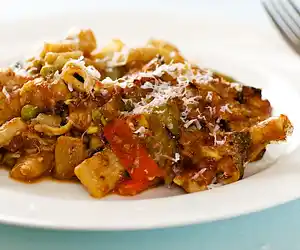 Cheesy Baked Whole Wheat Penne with Roasted Fresh Vegetables