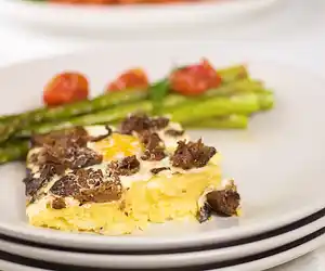 Baked Eggs & Sausage with Cheesy Polenta Casserole