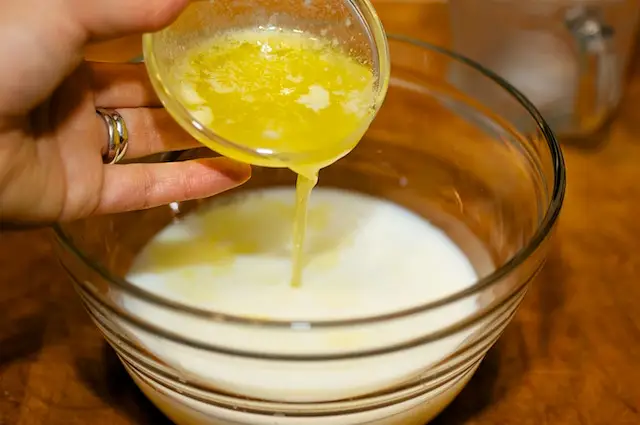 the melted butter,