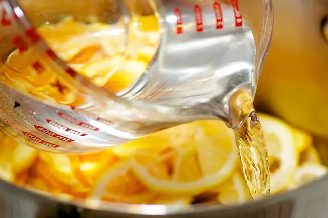 Pour the water into the pot.