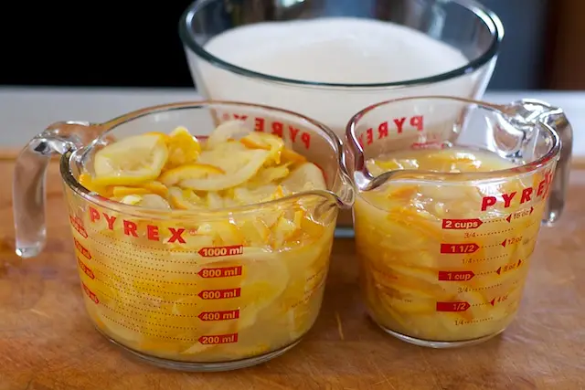 Measure fruit and liquid. 