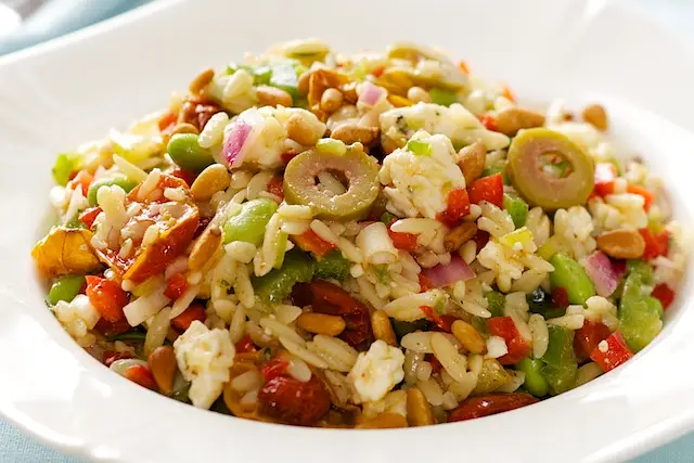 Orzo & Bell Pepper Salad with Edamame, Olives & Feta