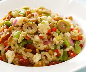 Orzo & Bell Pepper Salad with Edamame, Olives & Feta