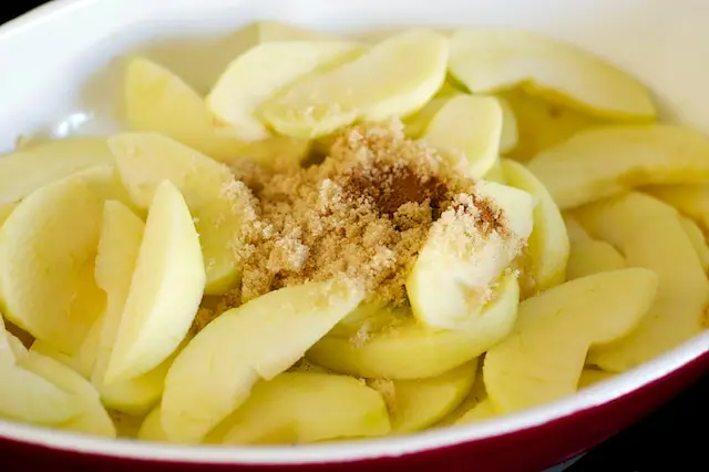 Stir in the apples, brown sugar, and cinnamon,