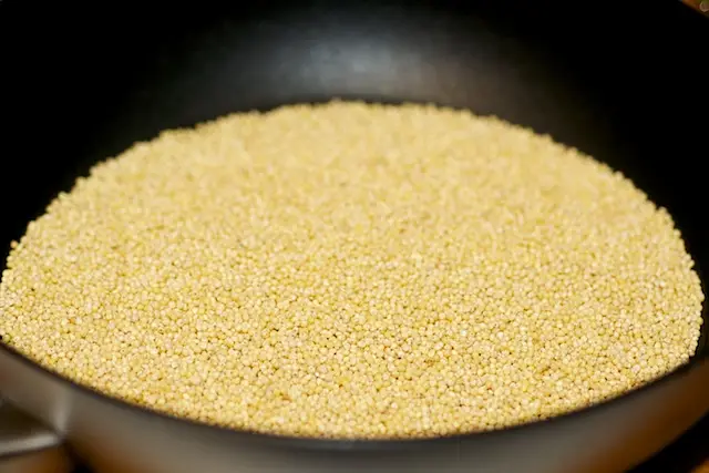 First toast the millet in a large nonstick skillet over medium heat.