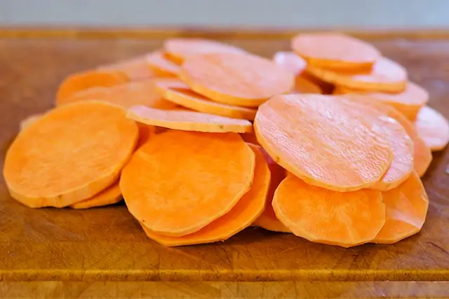 Peel the sweet potato and slice into ¼-inch slices.