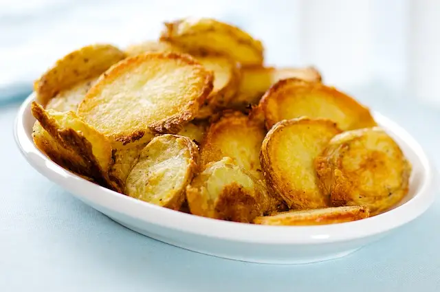 These roasted potato rounds are super crispy.