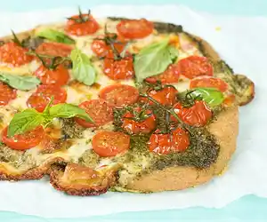 Basil Pesto Cherry Tomato Pizza