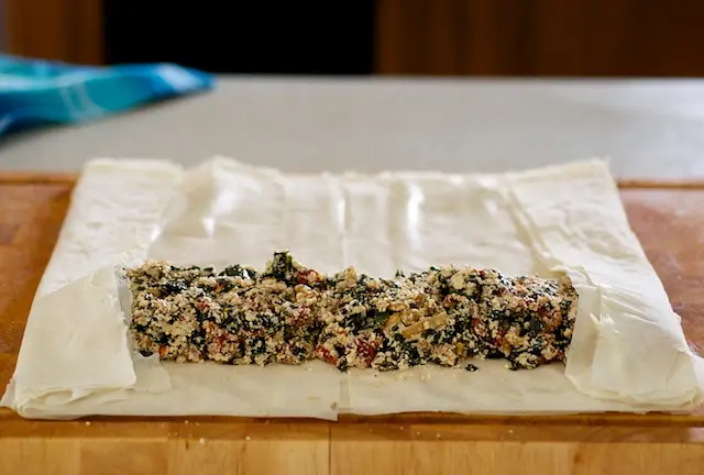 Fold over short edges of phyllo