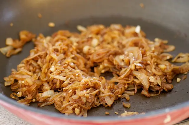 Cook until the onions become brown and caramelized, about 15 minutes.