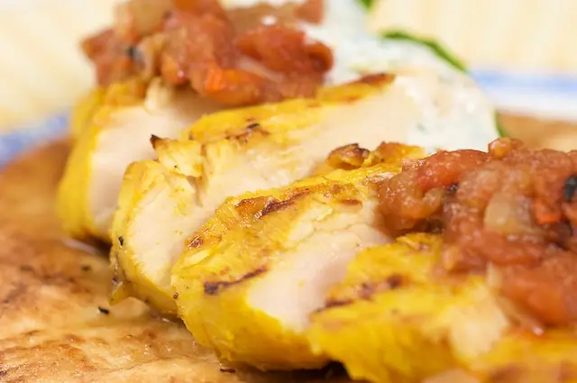 Tandoori Spiced Chicken Breast with Grilled Tomato Jam & Herbed Yogurt Sauce