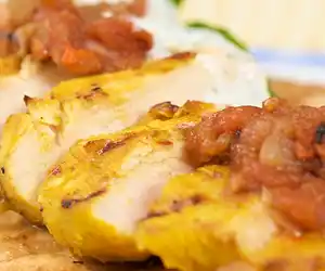 Tandoori Spiced Chicken Breast with Grilled Tomato Jam & Herbed Yogurt Sauce