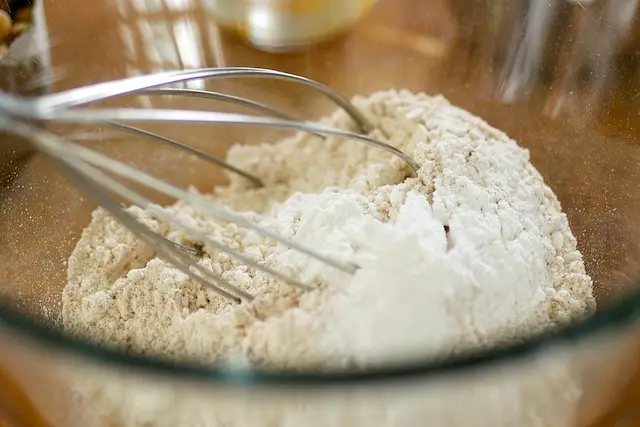 Sift or whisk together the flour and baking powder. 