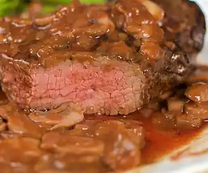 Grilled Sirloin Steak with Mushroom-Wine Sauce