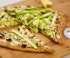 Two Cheese, Shaved Asparagus & Mushroom Pizza