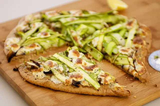 Two Cheese, Shaved Asparagus & Mushroom Pizza