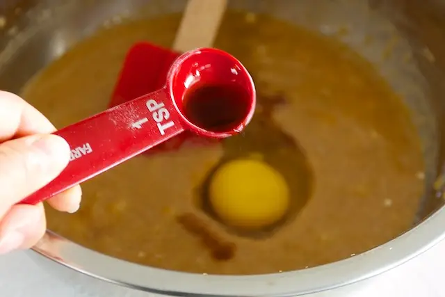 Add the eggs and vanilla. Beat well.