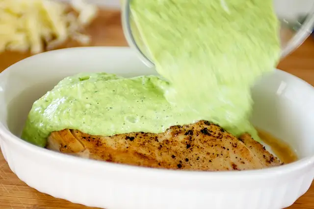Pour the sauce over the chicken