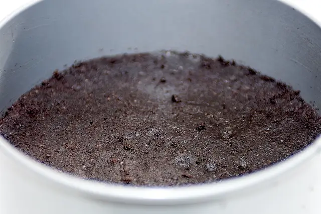 Press the mixture into a 9-inch well buttered spring form pan. Set aside.