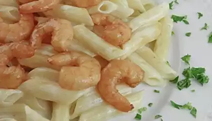 Penne Alfredo with Asian Flavored Shrimps