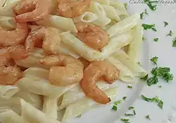 Penne Alfredo with Asian Flavored Shrimps