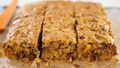 Applesauce Peanut Butter, Chocolate and Dried Fruit Coffee Cake