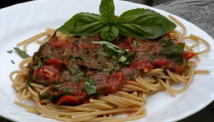 Italian Roasted Tomatoes, Basil and Spaghetti
