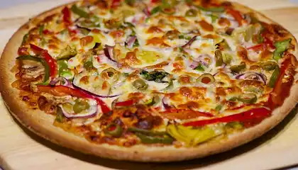 Roasted Bell Pepper, Artichoke Hearts, and Olive Pizza