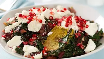 Beet Green, Artichoke Hearts and Pomegranate Salad  