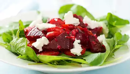 Roasted Beet and Carrot Salad with Arugula and Light Vinaigrete