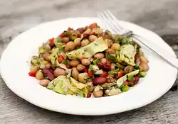 Three Bean Salad with Sweet Bell Peppers and Artichoke Hearts