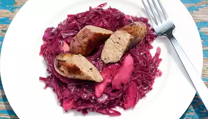 Octoberfest Braised Red Cabbage with Bratwurst