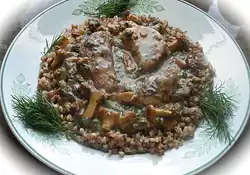 Pork Shoulder in Chanterelle Sauce over Buckwheat