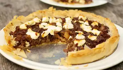 Caramelized Onion and Fennel Phyllo Tart with Goat Cheese