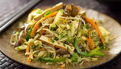 Vegetable Smoked Tofu Salad with Soy-Maple Dressing