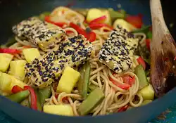 Sesame-Crusted Tofu with Spicy Pineapple Noodles