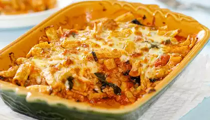 Baked Pasta with Sausage, Tomatoes, and Cheese