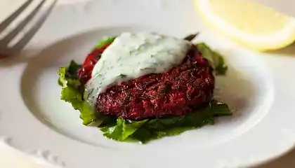 Beet Pancakes with Yogurt Dill Sauce