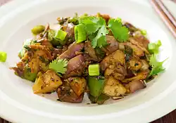 Eggplant, Crispy Potato, and Bell Pepper Stir-Fry