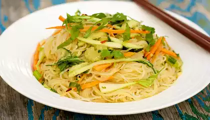 Spicy Peanut Butter Noodle Salad with Cucumber and Bok Choy